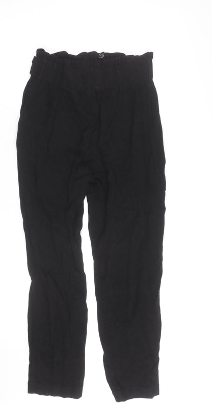 Lipsy Women Black Paperbag Belted Trousers UK 10 Viscose Linen Blend