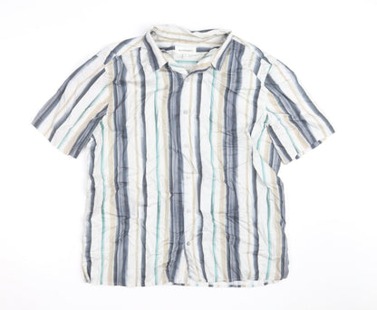 Marks and Spencer Autograph Men's Multicoloured XL Striped Short Sleeve Cotton Shirt