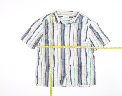 Marks and Spencer Autograph Men's Multicoloured XL Striped Short Sleeve Cotton Shirt