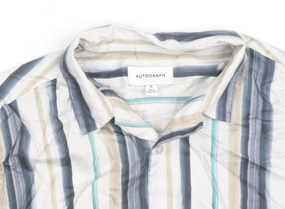 Marks and Spencer Autograph Men's Multicoloured XL Striped Short Sleeve Cotton Shirt
