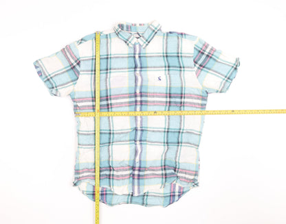 Joules Men's Blue Checked Short Sleeve Slim Fit Cotton Shirt M
