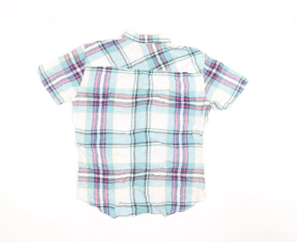 Joules Men's Blue Checked Short Sleeve Slim Fit Cotton Shirt M