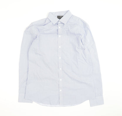 Marks and Spencer Men’s Blue Slim Fit Long Sleeve Check Shirt 15.5”