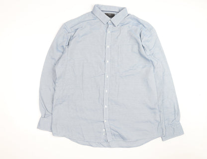 Marks and Spencer Men's Blue Cotton Regular Fit 18.5in Long Sleeve Shirt