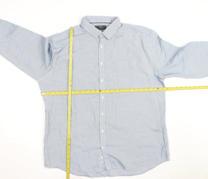 Marks and Spencer Men's Blue Cotton Regular Fit 18.5in Long Sleeve Shirt