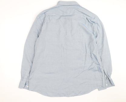 Marks and Spencer Men's Blue Cotton Regular Fit 18.5in Long Sleeve Shirt
