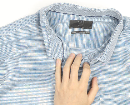 Marks and Spencer Men's Blue Cotton Regular Fit 18.5in Long Sleeve Shirt