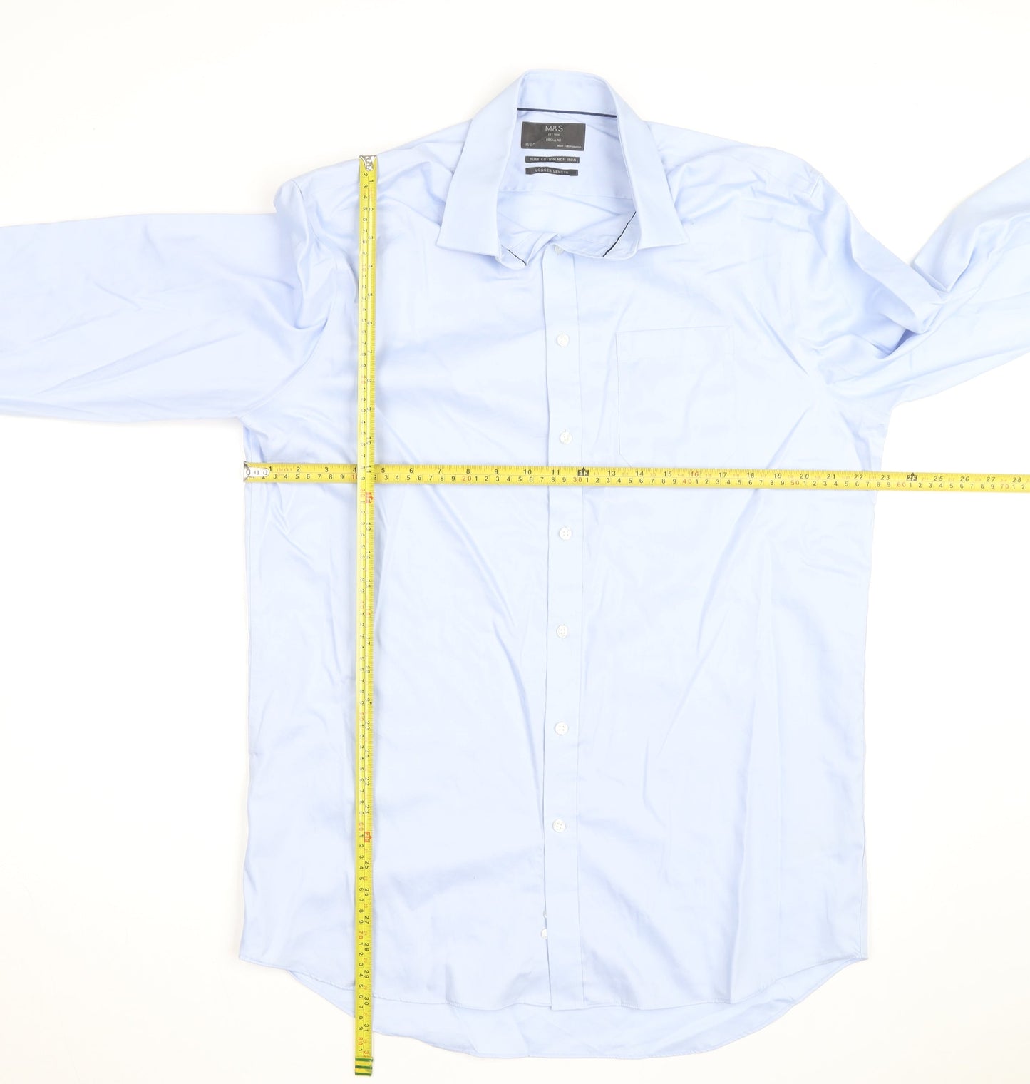 Marks and Spencer Men's Blue Regular Fit 16.5in Cotton Long Sleeve Shirt