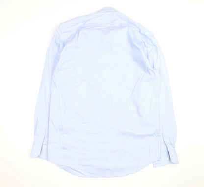 Marks and Spencer Men's Blue Regular Fit 16.5in Cotton Long Sleeve Shirt