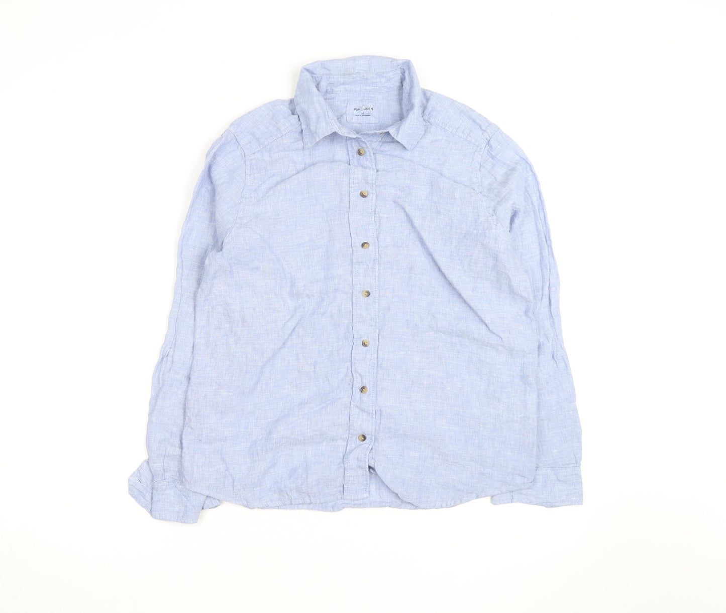 Marks and Spencer Women's Blue Linen Long Sleeve Button-Up Shirt Size 10
