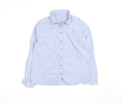 Marks and Spencer Women's Blue Linen Long Sleeve Button-Up Shirt Size 10