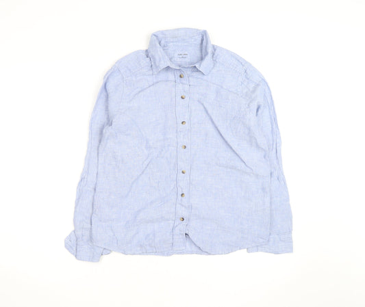 Marks and Spencer Women's Blue Linen Long Sleeve Button-Up Shirt Size 10