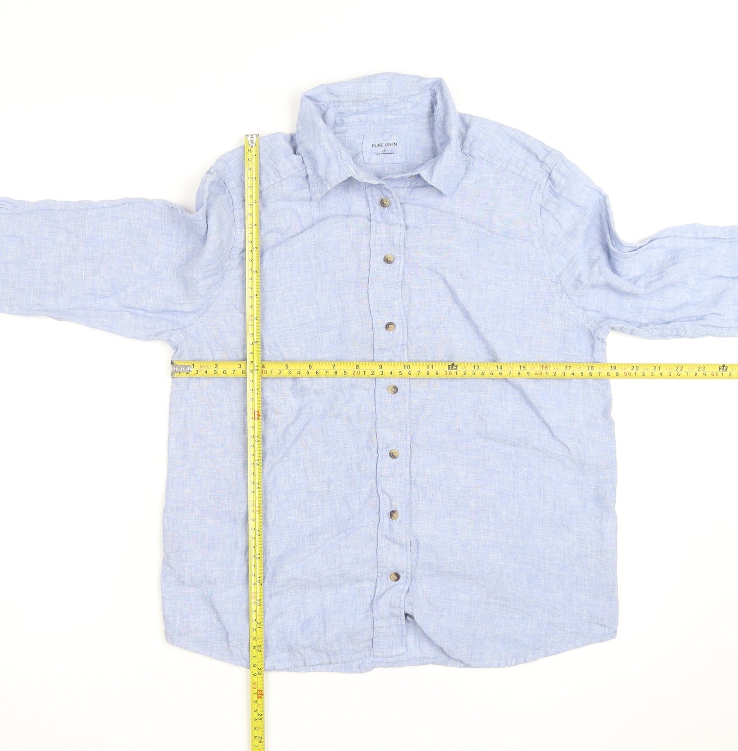 Marks and Spencer Women's Blue Linen Long Sleeve Button-Up Shirt Size 10