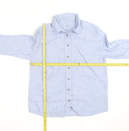 Marks and Spencer Women's Blue Linen Long Sleeve Button-Up Shirt Size 10