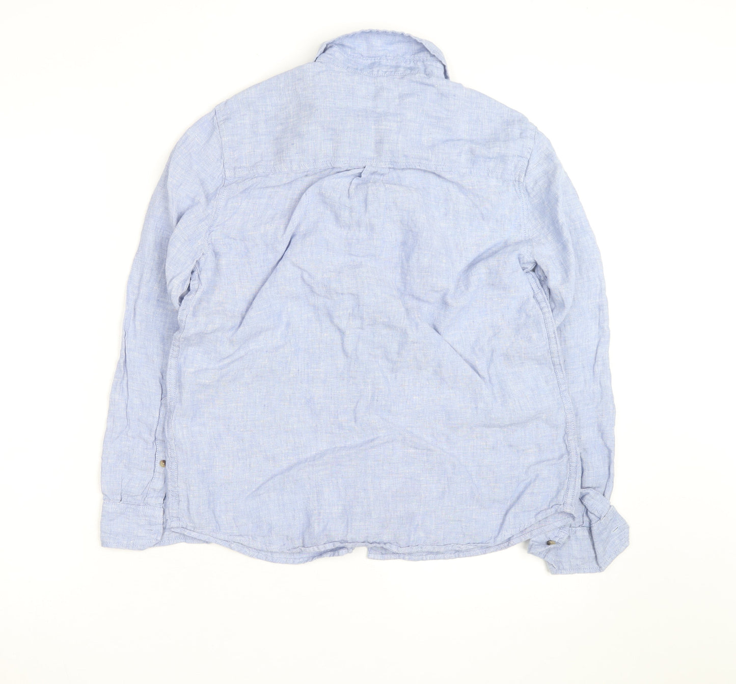 Marks and Spencer Women's Blue Linen Long Sleeve Button-Up Shirt Size 10