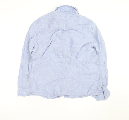 Marks and Spencer Women's Blue Linen Long Sleeve Button-Up Shirt Size 10