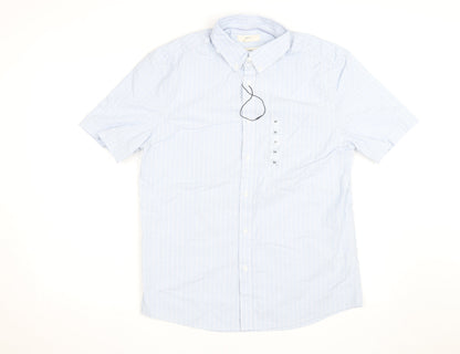 Marks and Spencer Men's Blue Striped Short Sleeve Regular Fit Shirt Size M