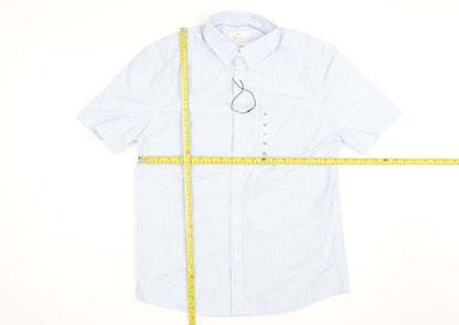 Marks and Spencer Men's Blue Striped Short Sleeve Regular Fit Shirt Size M