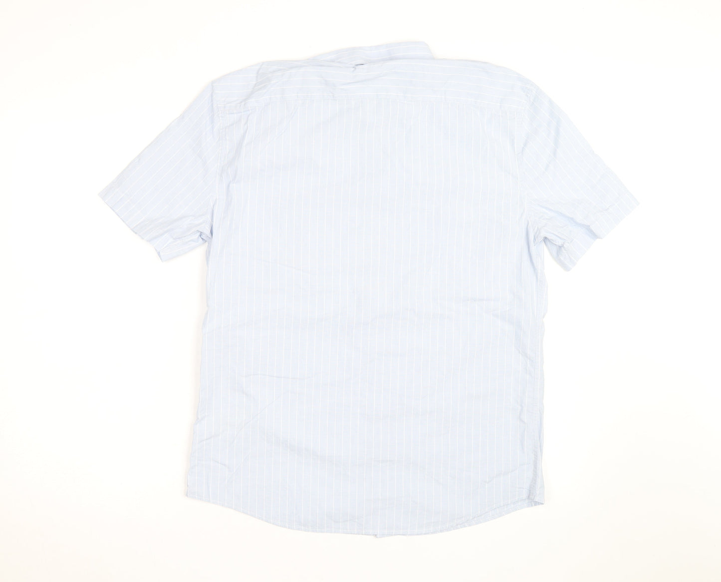 Marks and Spencer Men's Blue Striped Short Sleeve Regular Fit Shirt Size M