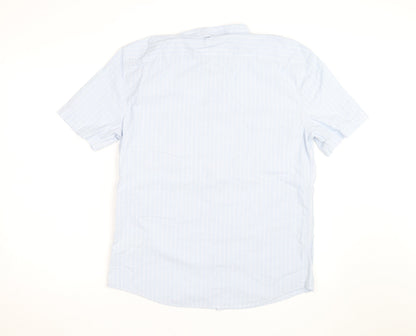 Marks and Spencer Men's Blue Striped Short Sleeve Regular Fit Shirt Size M