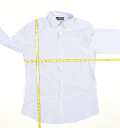 Marks and Spencer Men's Blue Slim Fit Striped Long Sleeve Shirt 16in