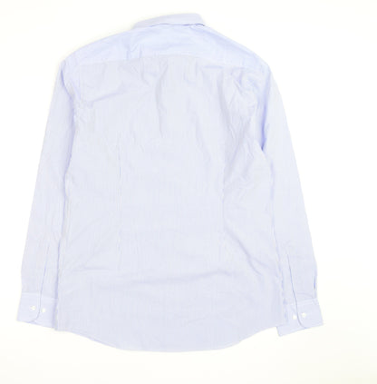 Marks and Spencer Men's Blue Slim Fit Striped Long Sleeve Shirt 16in