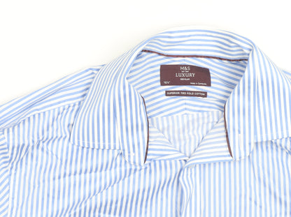 Marks and Spencer Luxury Blue Striped Regular Fit Men's 16.5in Shirt