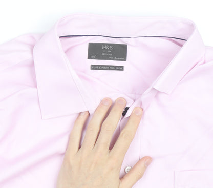Marks and Spencer Men's Pink Regular Fit Long Sleeve Cotton Shirt 18.5in