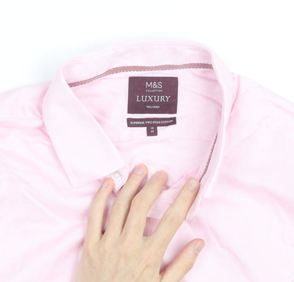 Marks and Spencer Men's Pink Luxury Tailored Cotton Long Sleeve Shirt 18 46in