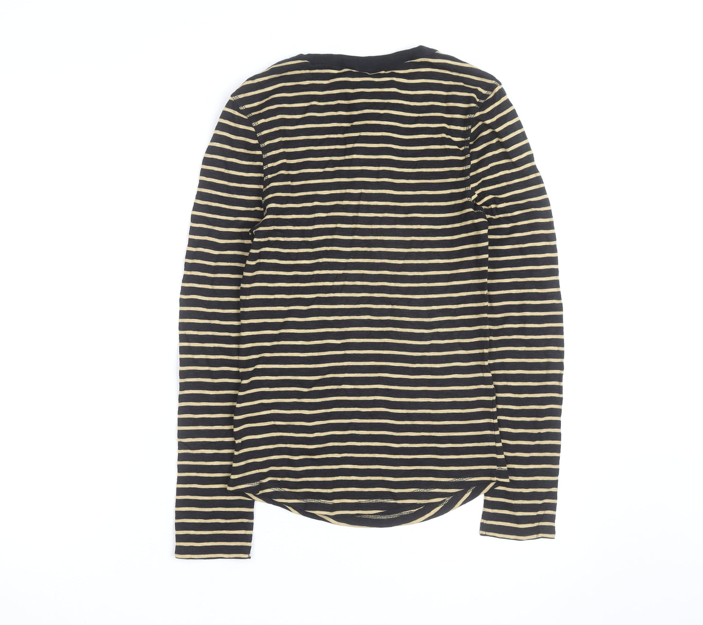 Marks and Spencer Womens Black Striped Long Sleeve Henley T-Shirt Size 8