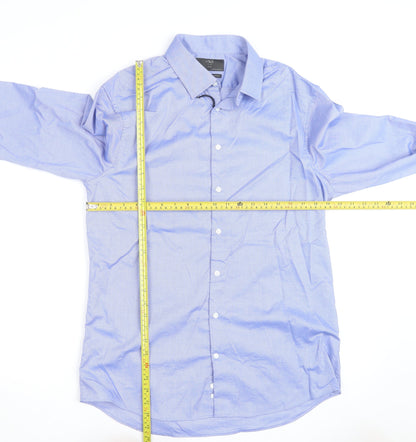 Marks and Spencer Men's Blue Regular Fit Long Sleeve Button-Up Shirt Size 16