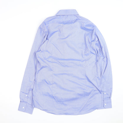Marks and Spencer Men's Blue Regular Fit Long Sleeve Button-Up Shirt Size 16