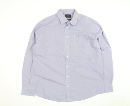 Marks and Spencer Men's Blue Checked Regular Fit Shirt Size 18