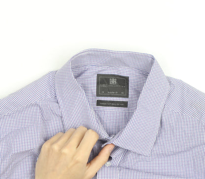 Marks and Spencer Men's Blue Checked Regular Fit Shirt Size 18