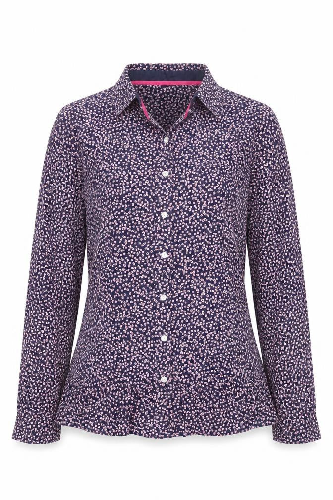 Crew Clothing Co Women’s Blue Floral Button-Up Cotton Shirt Size 10