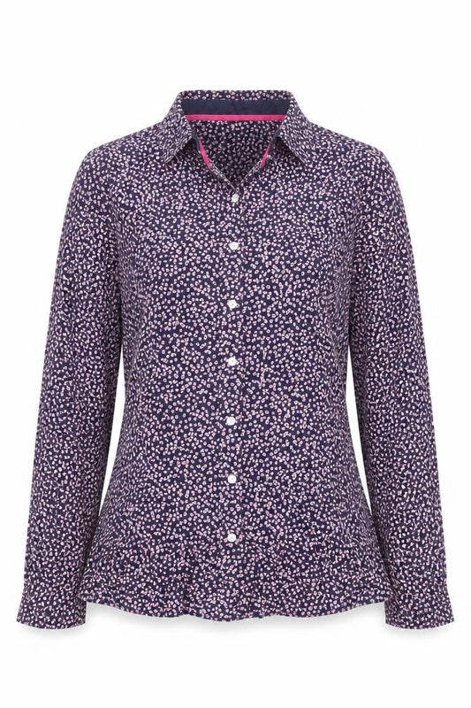 Crew Clothing Co Women’s Blue Floral Button-Up Cotton Shirt Size 10
