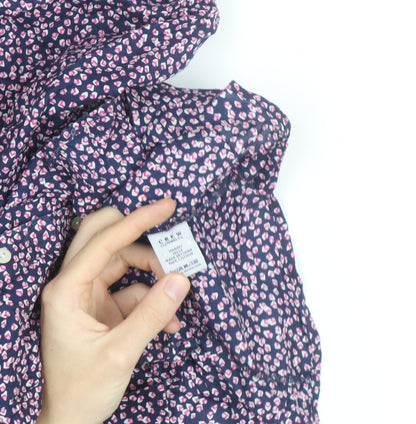 Crew Clothing Co Women’s Blue Floral Button-Up Cotton Shirt Size 10