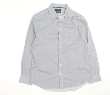 Marks and Spencer Men's Blue Striped Regular Fit Cotton Shirt 16.5in