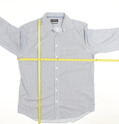 Marks and Spencer Men's Blue Striped Regular Fit Cotton Shirt 16.5in