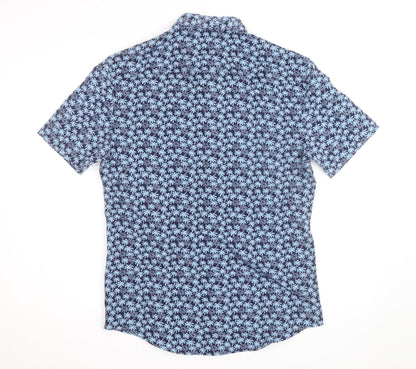 Marks and Spencer Men's Blue Regular Fit Short Sleeve Tropical Shirt M