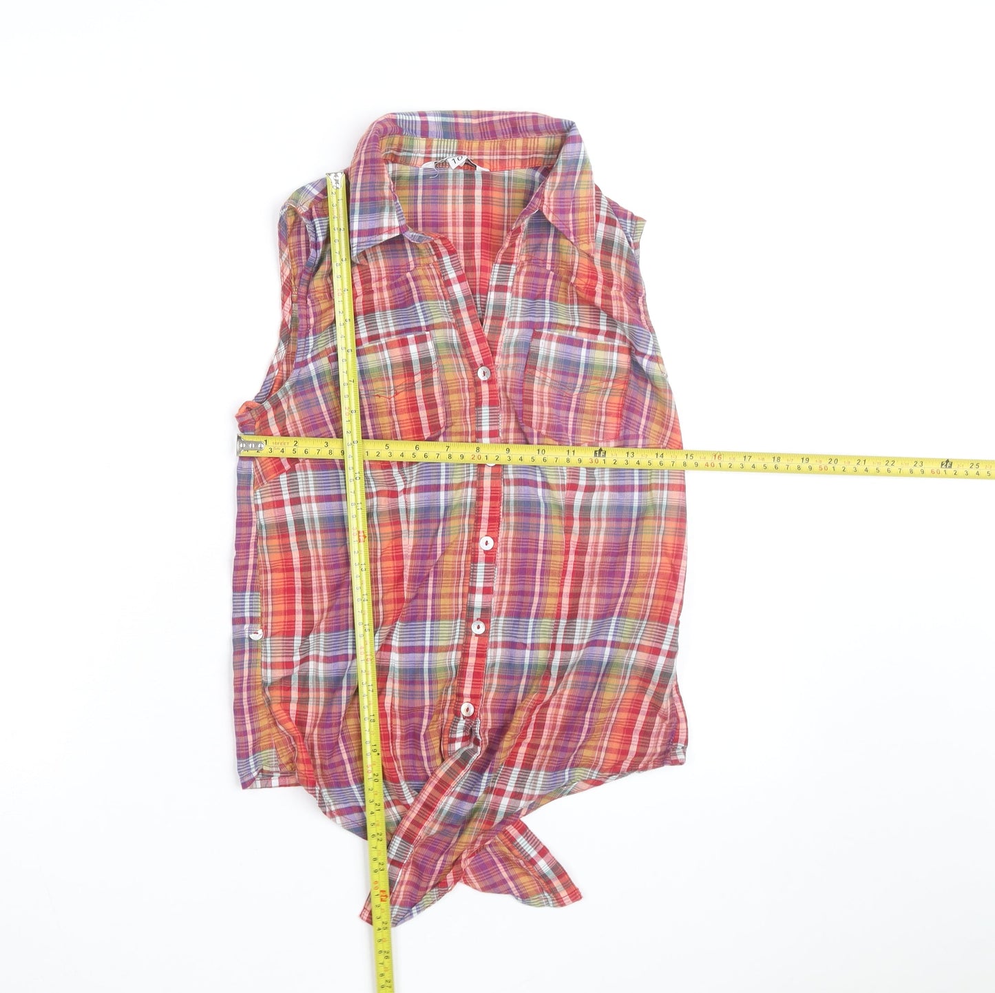 Love Our Planet Womens Multicoloured Sleeveless Cotton Check Button-Up Shirt Size 10