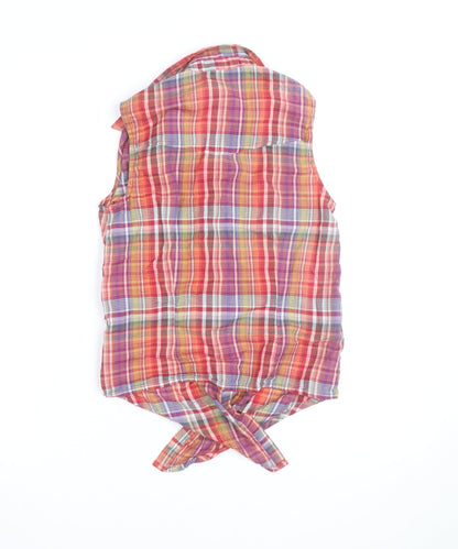 Love Our Planet Womens Multicoloured Sleeveless Cotton Check Button-Up Shirt Size 10
