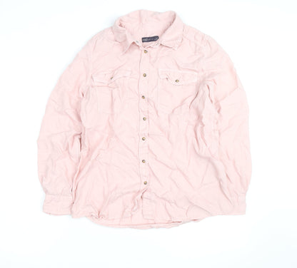 Marks and Spencer Womens Pink Size 12 Cotton Long Sleeve Button-Up Shirt
