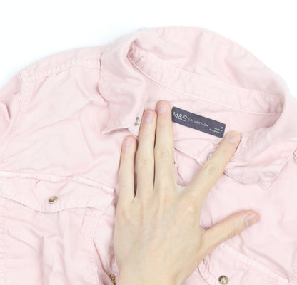 Marks and Spencer Womens Pink Size 12 Cotton Long Sleeve Button-Up Shirt