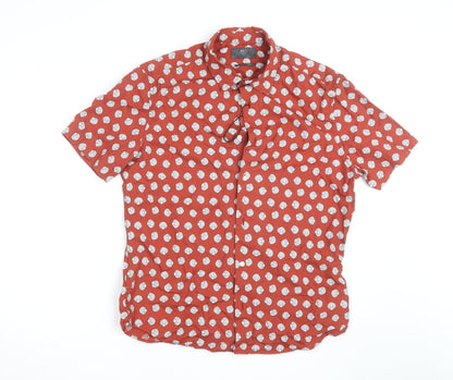 Marks and Spencer Men's Red Shell Print Pure Cotton Short Sleeve Shirt Size L