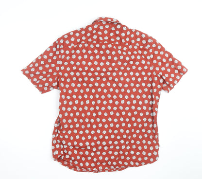 Marks and Spencer Men's Red Shell Print Pure Cotton Short Sleeve Shirt Size L