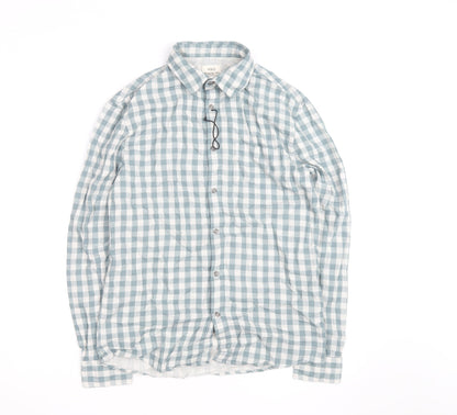 Marks and Spencer Men's Blue Check Regular Fit Cotton Shirt S