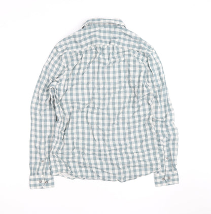 Marks and Spencer Men's Blue Check Regular Fit Cotton Shirt S