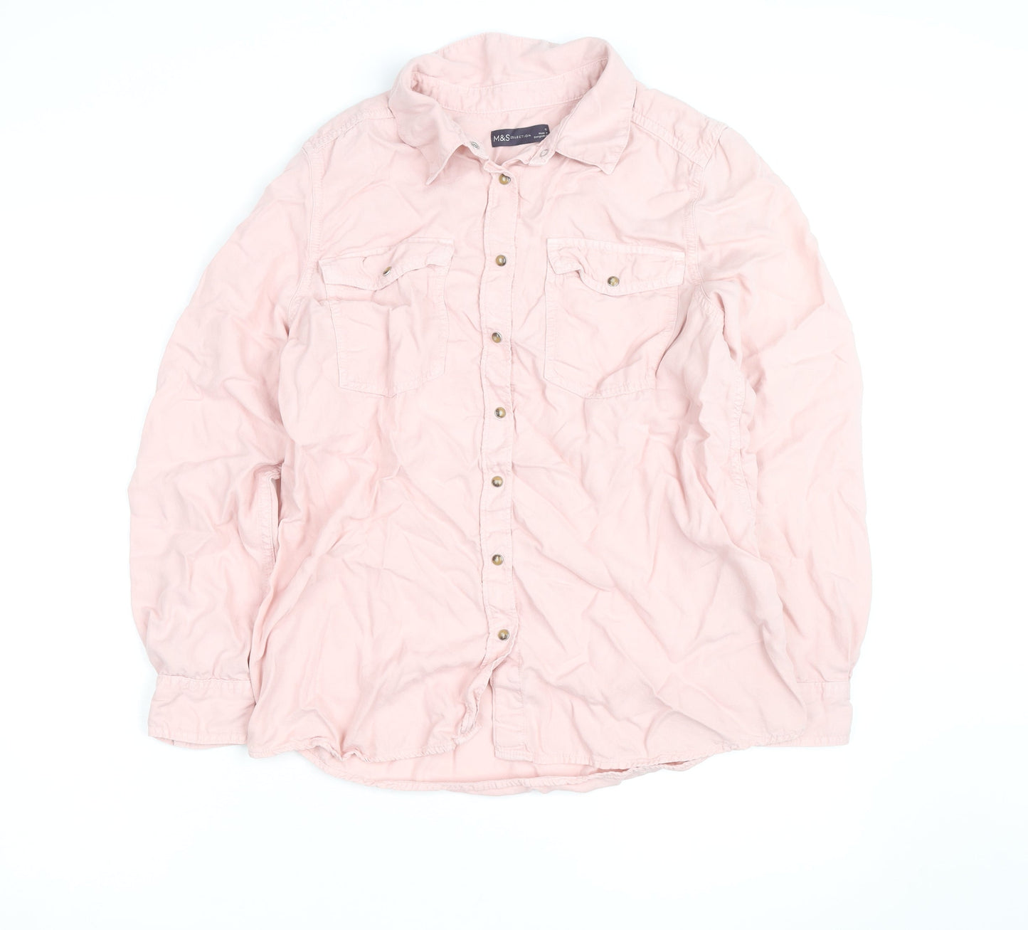 Marks and Spencer Women's Pink Cotton Button-Up Shirt Size 14