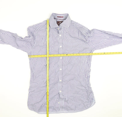 Marks and Spencer Men's Blue Striped Slim Fit 16in Cotton Shirt